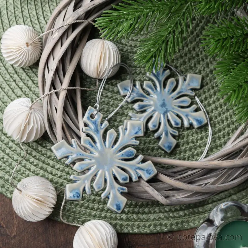 картинка Керамическая снежинка 3 голубая - DishWishes.Ru