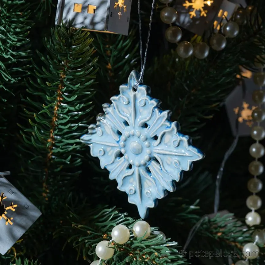 картинка Керамическая снежинка 1 голубая - DishWishes.Ru