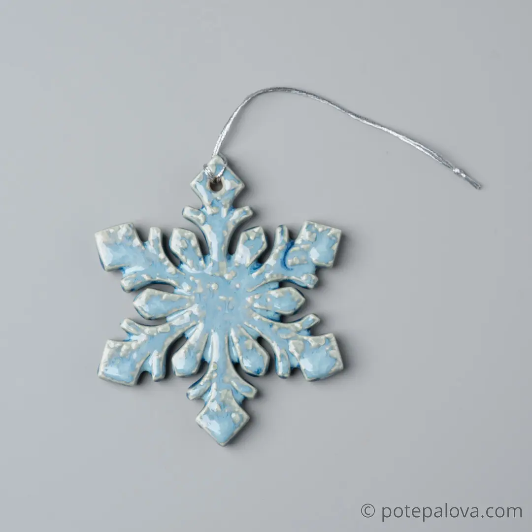 картинка Керамическая снежинка 4 голубая - DishWishes.Ru