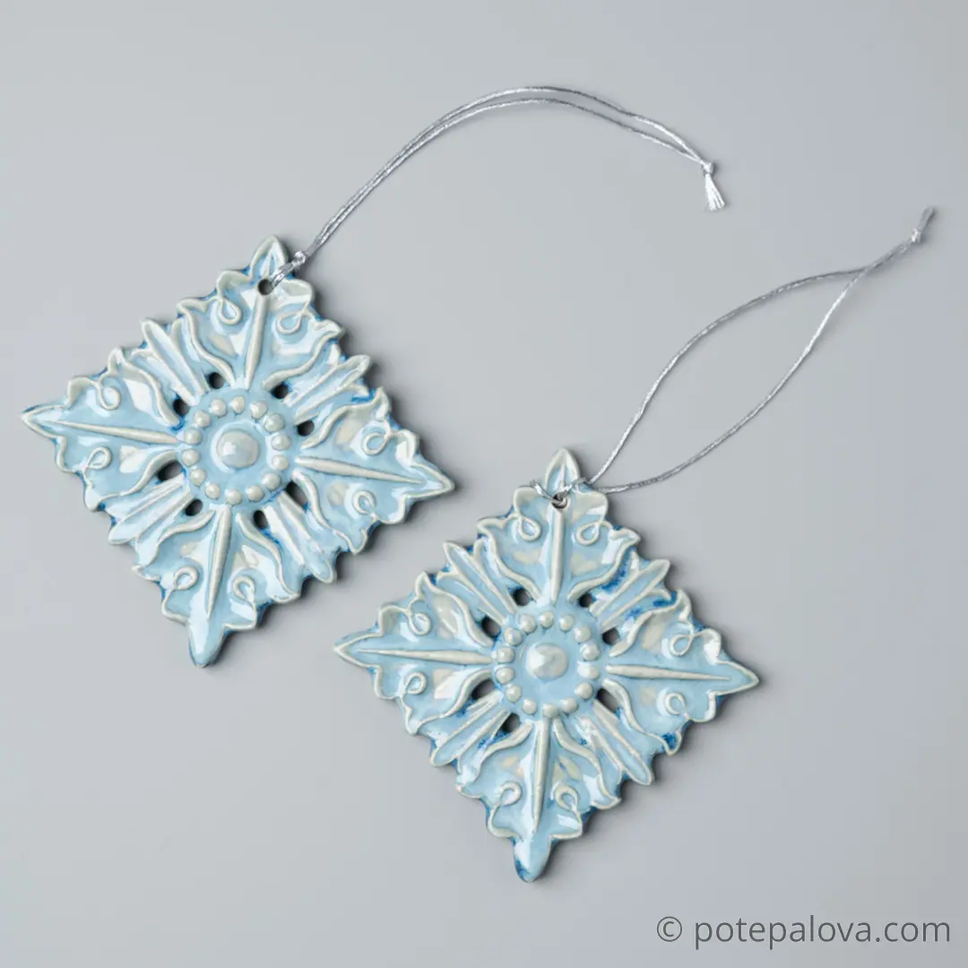 картинка Керамическая снежинка 1 голубая - DishWishes.Ru