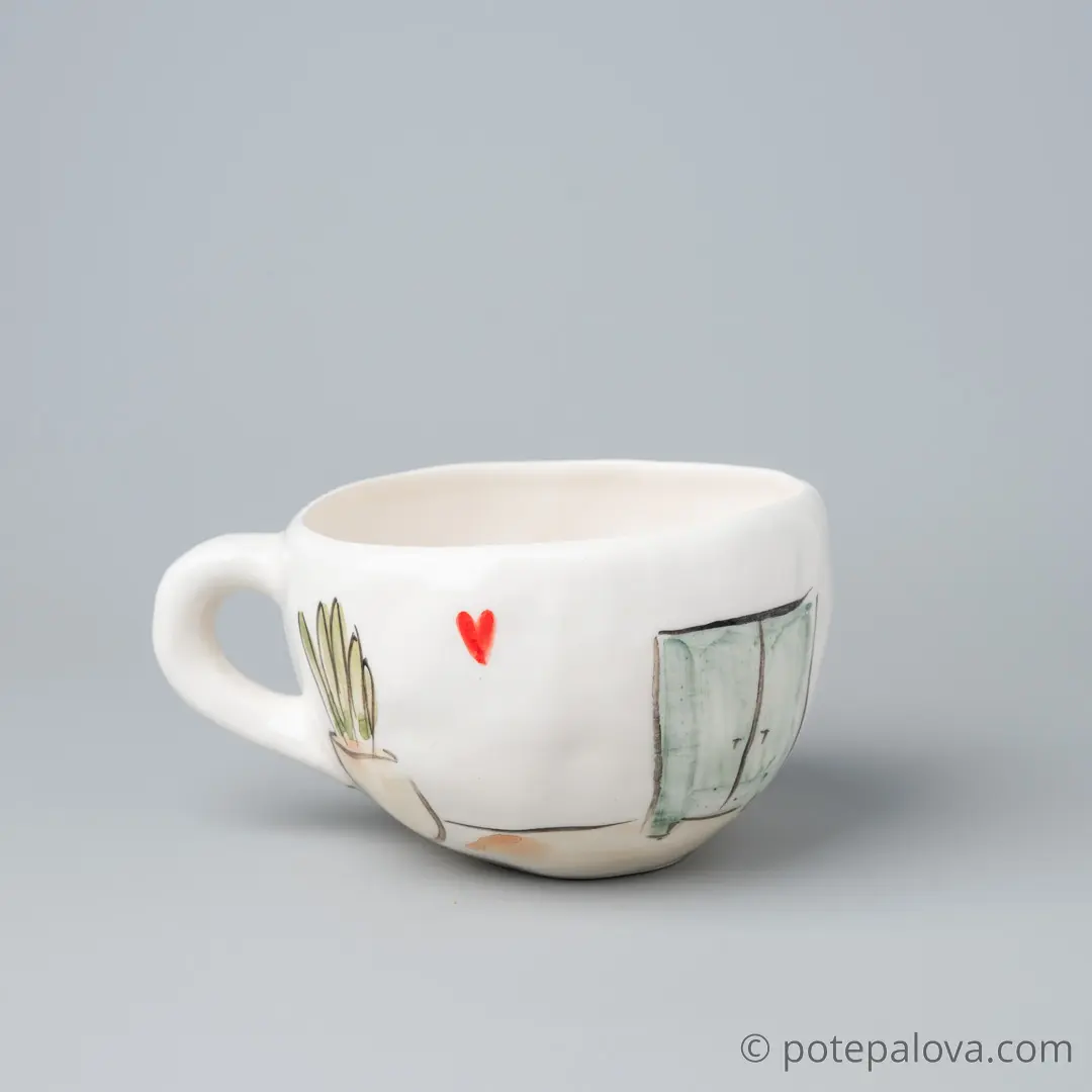 картинка Чашка с котиком и цветком - DishWishes.Ru