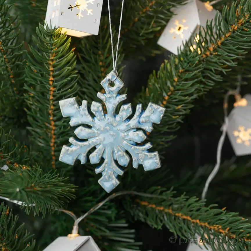 картинка Керамическая снежинка 4 голубая - DishWishes.Ru