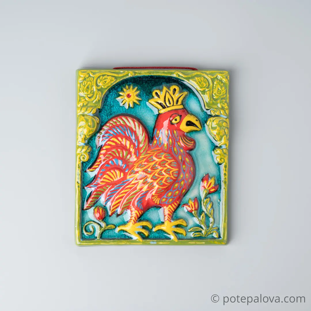 картинка Изразец ручной работы "Петушок" большой с росписью - DishWishes.Ru