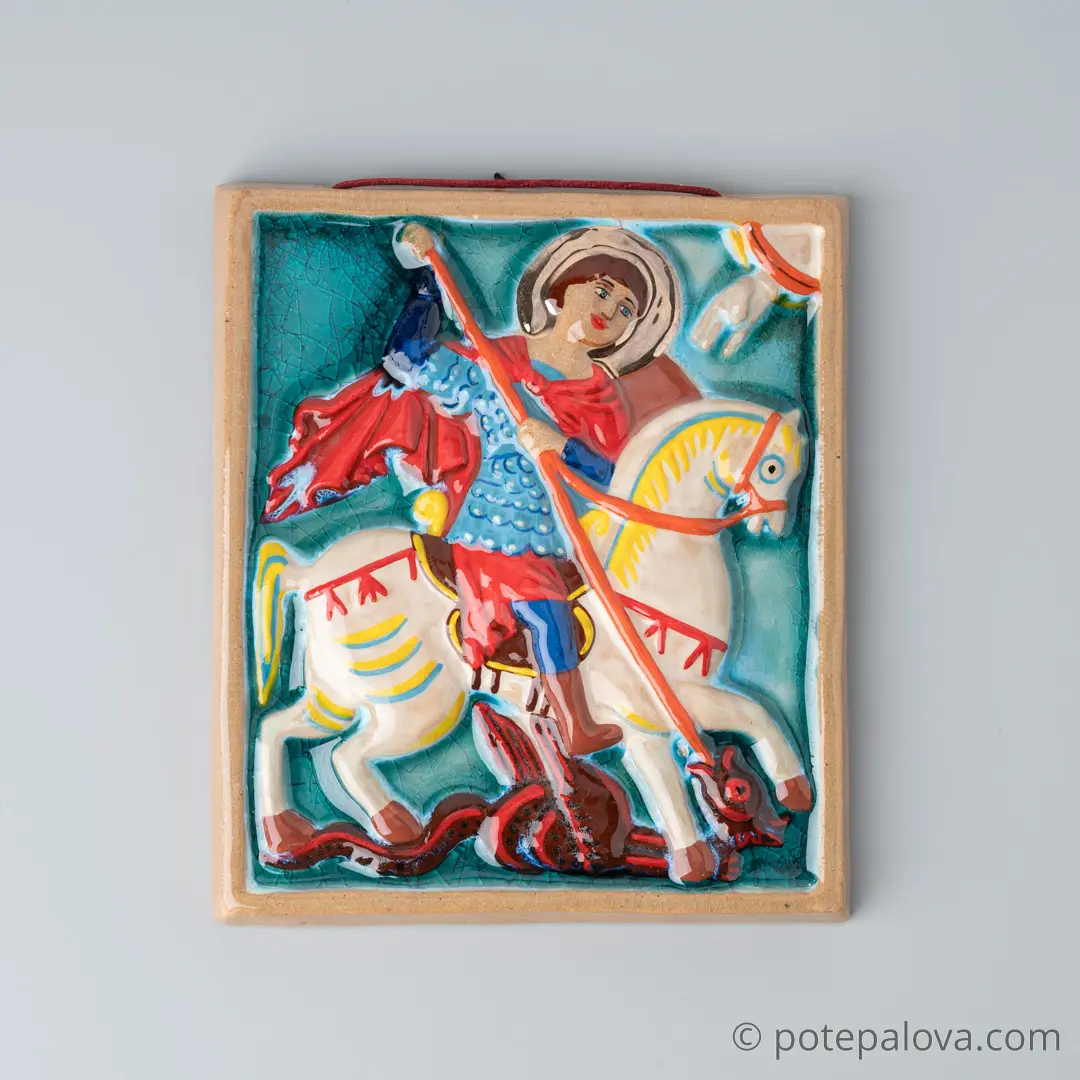 картинка Керамический изразец "Георгий победоносец"с золотом 2 - DishWishes.Ru