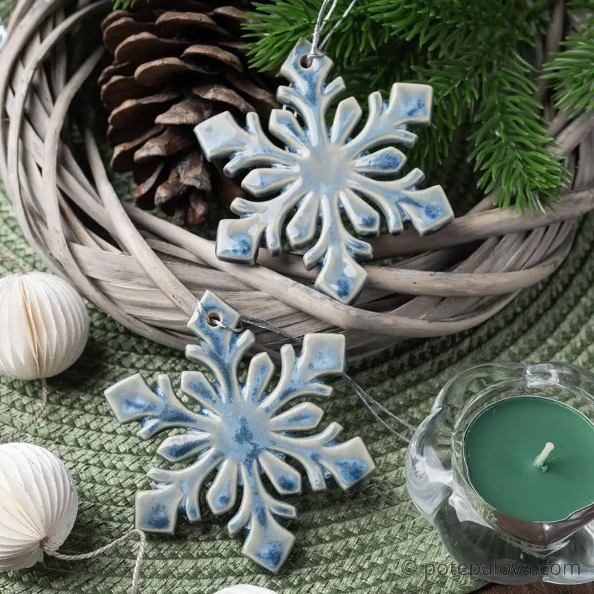 картинка Керамическая снежинка 3 голубая - DishWishes.Ru