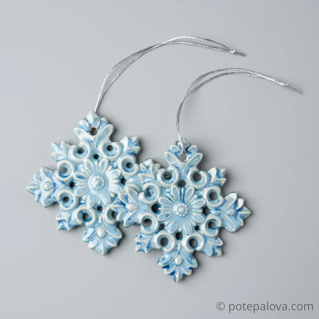 картинка Керамическая снежинка 2 голубая - DishWishes.Ru