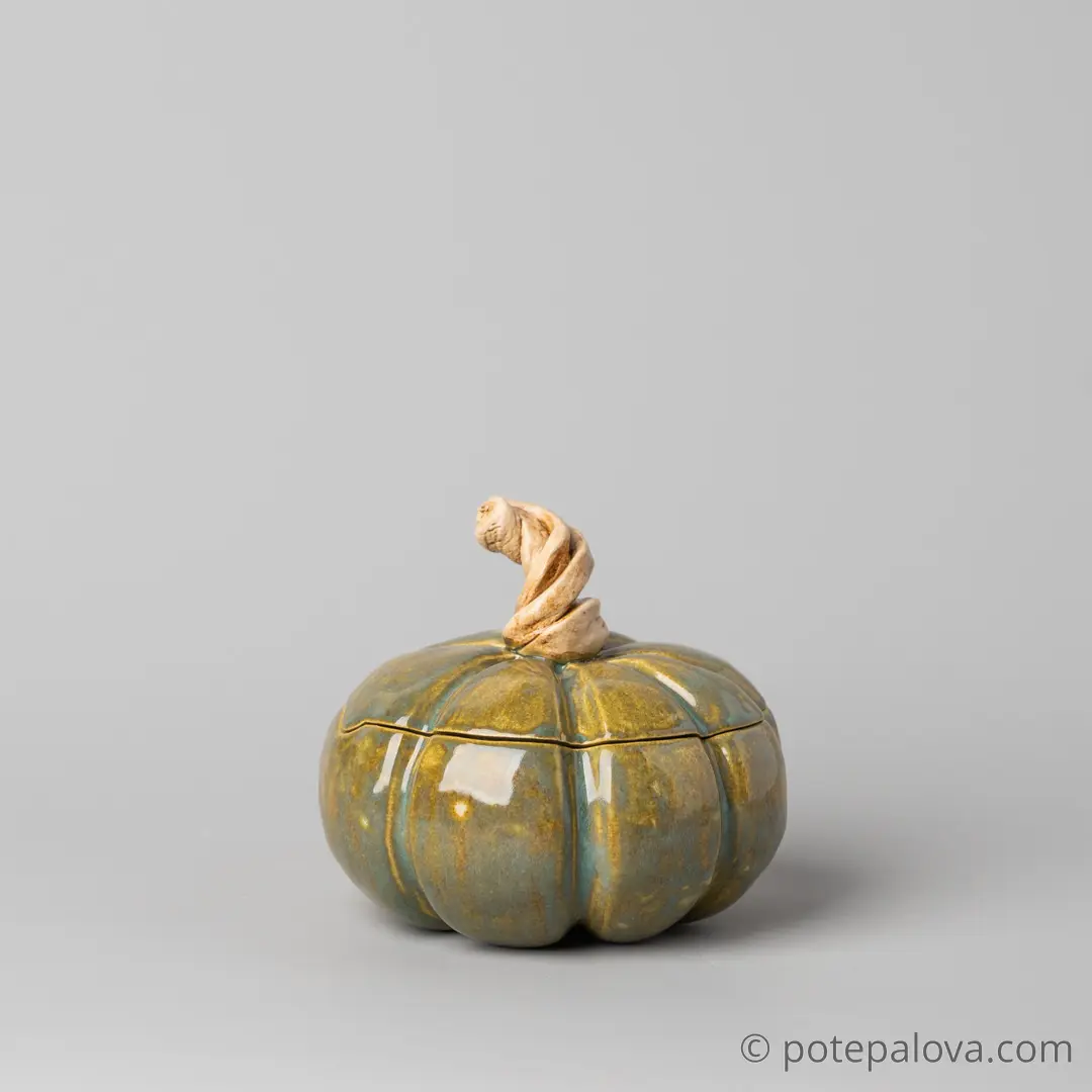 картинка Керамическая тыковка зеленая круглая средняя - DishWishes.Ru