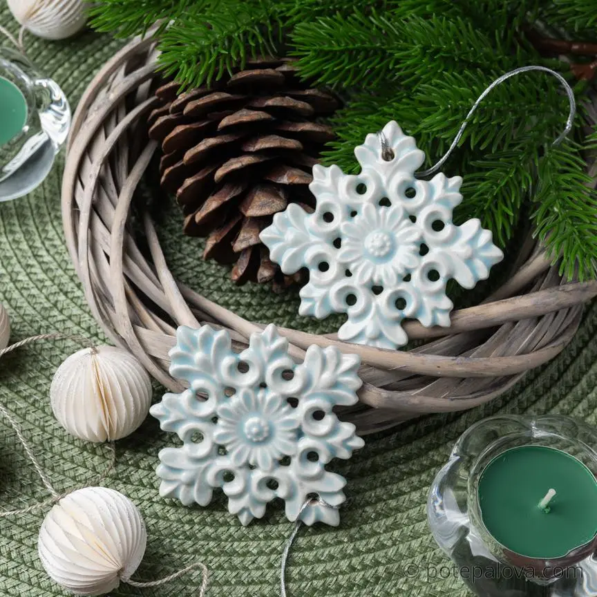 картинка Керамическая снежинка 2 мятная - DishWishes.Ru