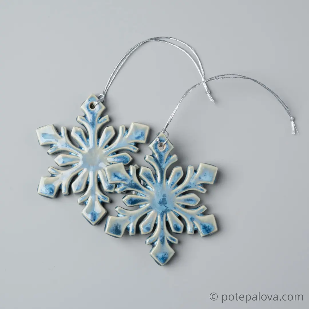 картинка Керамическая снежинка 3 голубая - DishWishes.Ru