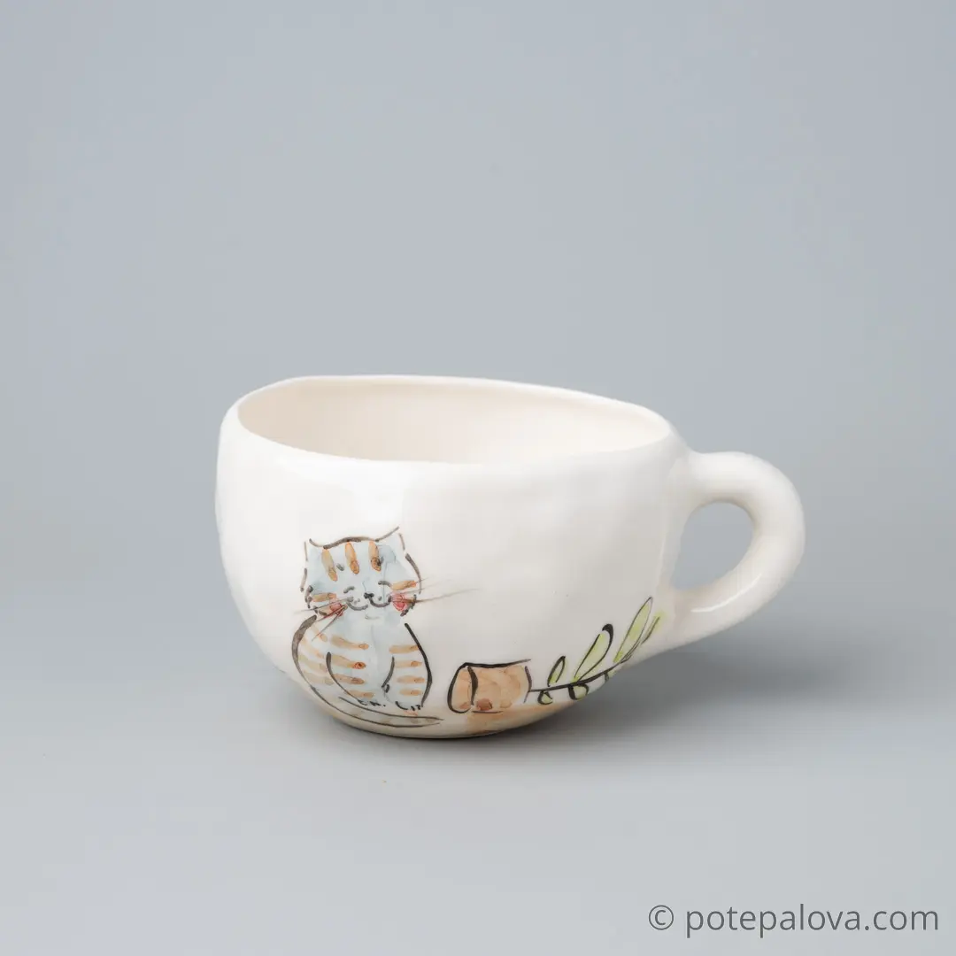 картинка Чашка с котиком и цветком - DishWishes.Ru