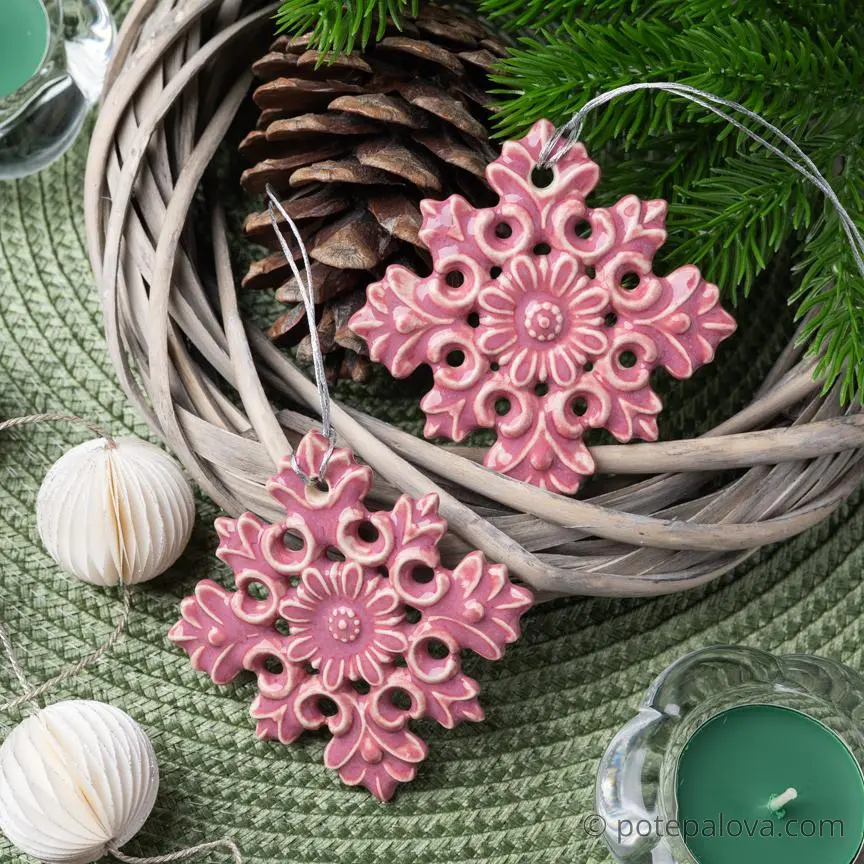 картинка Керамическая снежинка 2 розовая - DishWishes.Ru