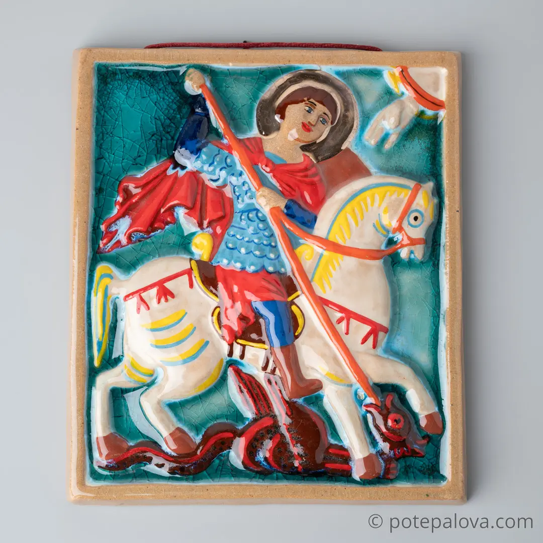 картинка Керамический изразец "Георгий победоносец"с золотом 2 - DishWishes.Ru