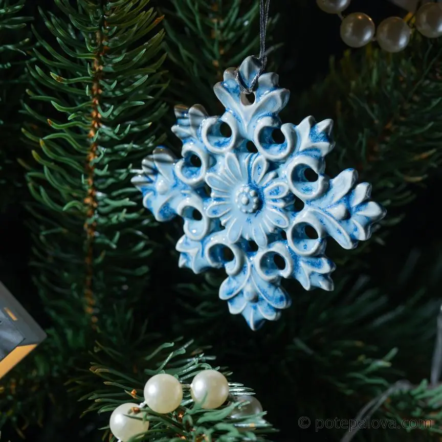 картинка Керамическая снежинка 2 голубая - DishWishes.Ru