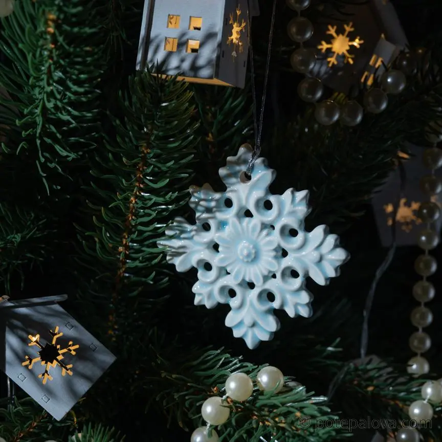 картинка Керамическая снежинка 2 мятная - DishWishes.Ru