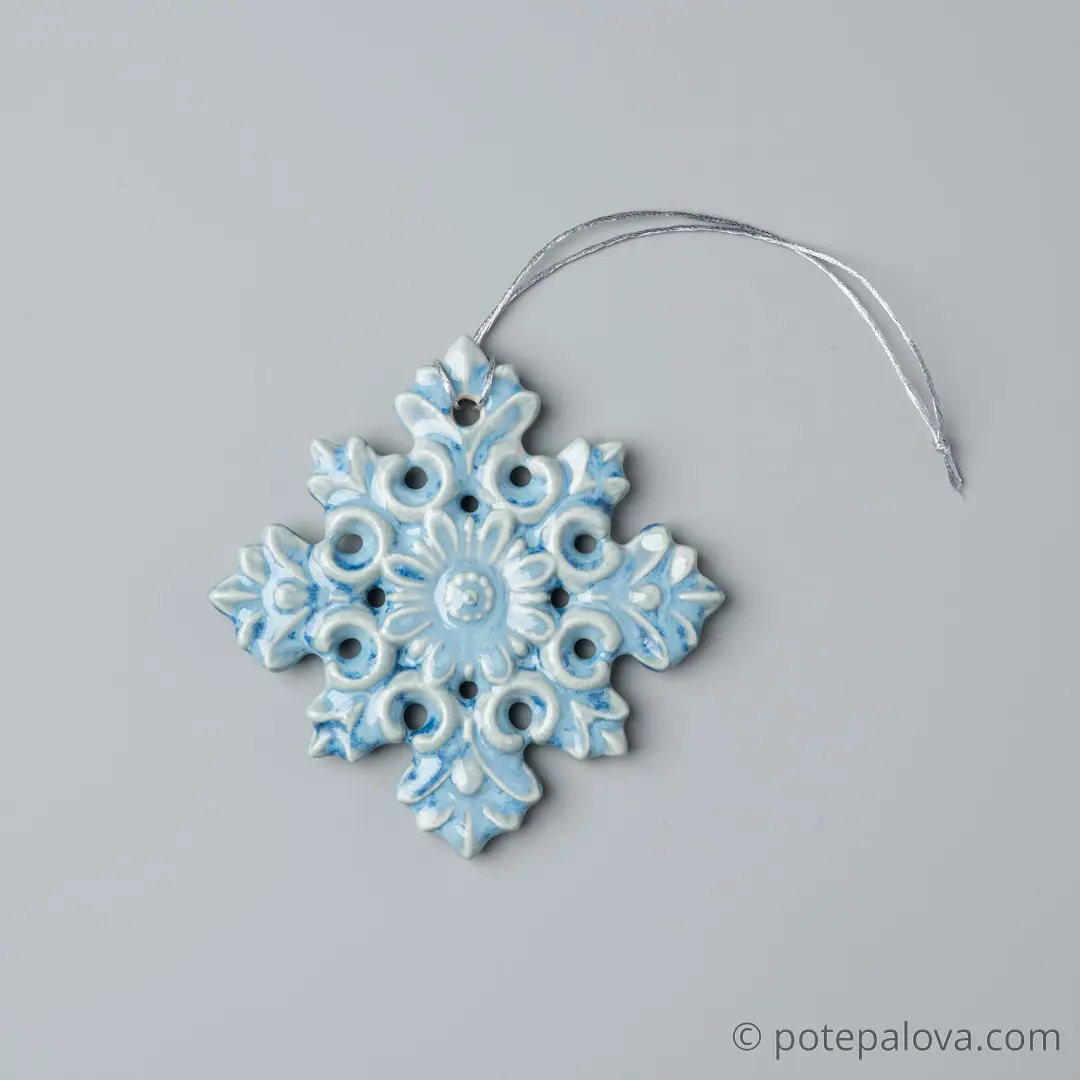 картинка Керамическая снежинка 2 голубая - DishWishes.Ru
