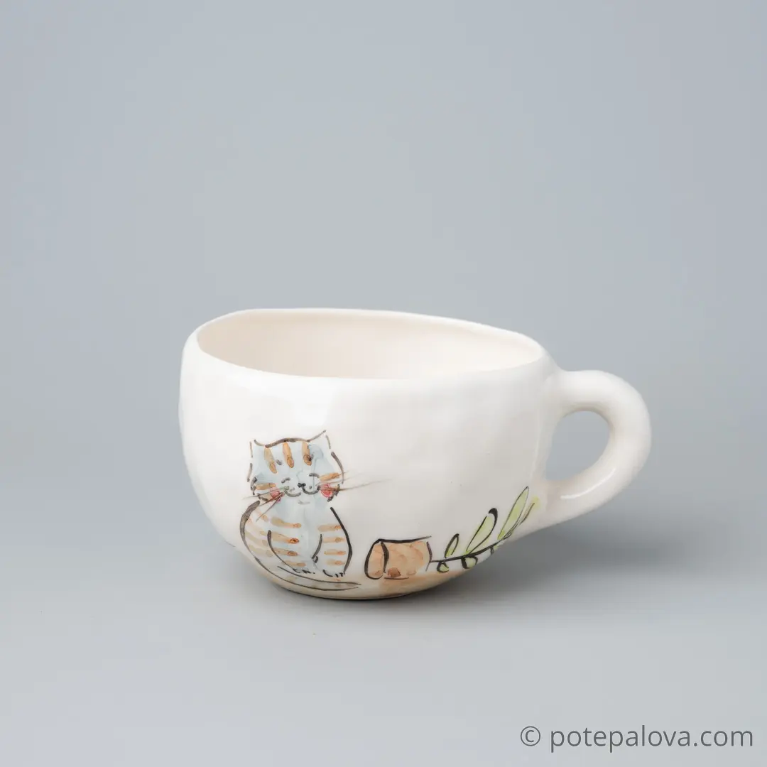 картинка Чашка с котиком и цветком - DishWishes.Ru