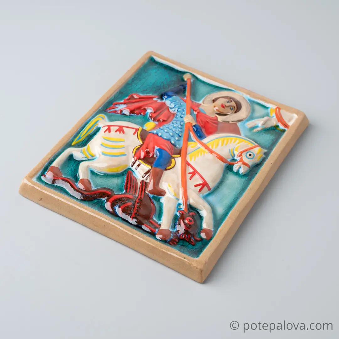 картинка Керамический изразец "Георгий победоносец"с золотом 2 - DishWishes.Ru