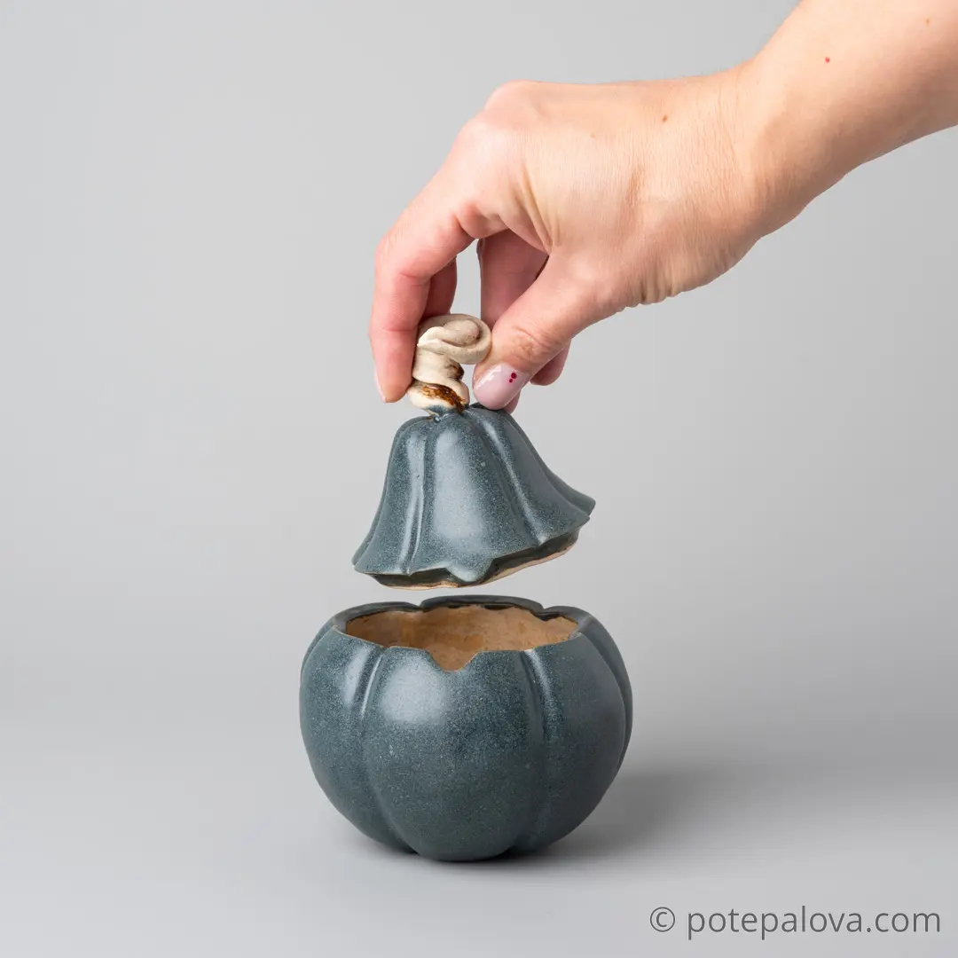 картинка Керамическая тыковка синяя матовая средняя - DishWishes.Ru